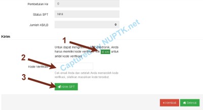 kode verifikasi SPT melalui email