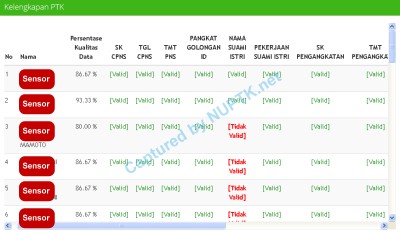 Data kelengkapan PTK