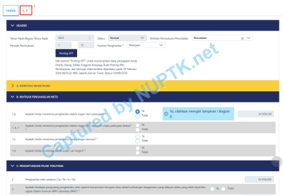 Tampilan Awal SPT Tahunan Tab Induk