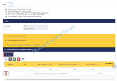 Tampilan Tab L-1 Pilih Bagian D